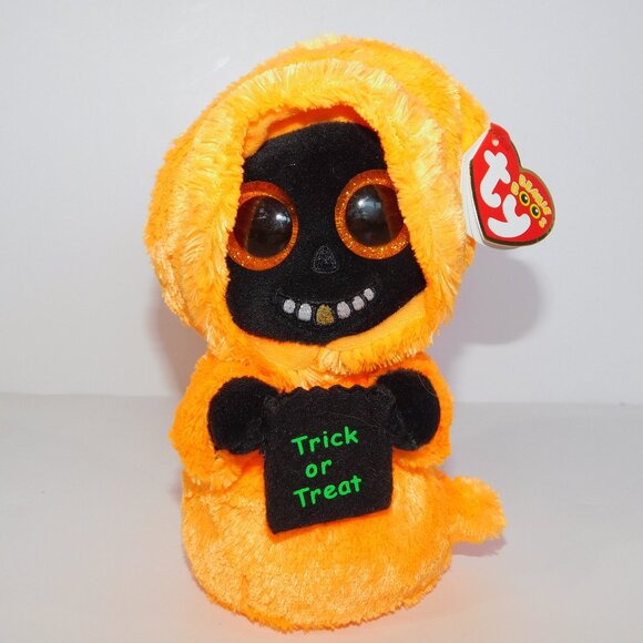 Ty Beanie Boos Grinner Orange Black Trick or Treat Ghoul 7" Plush New with Tag - Picture 1 of 8